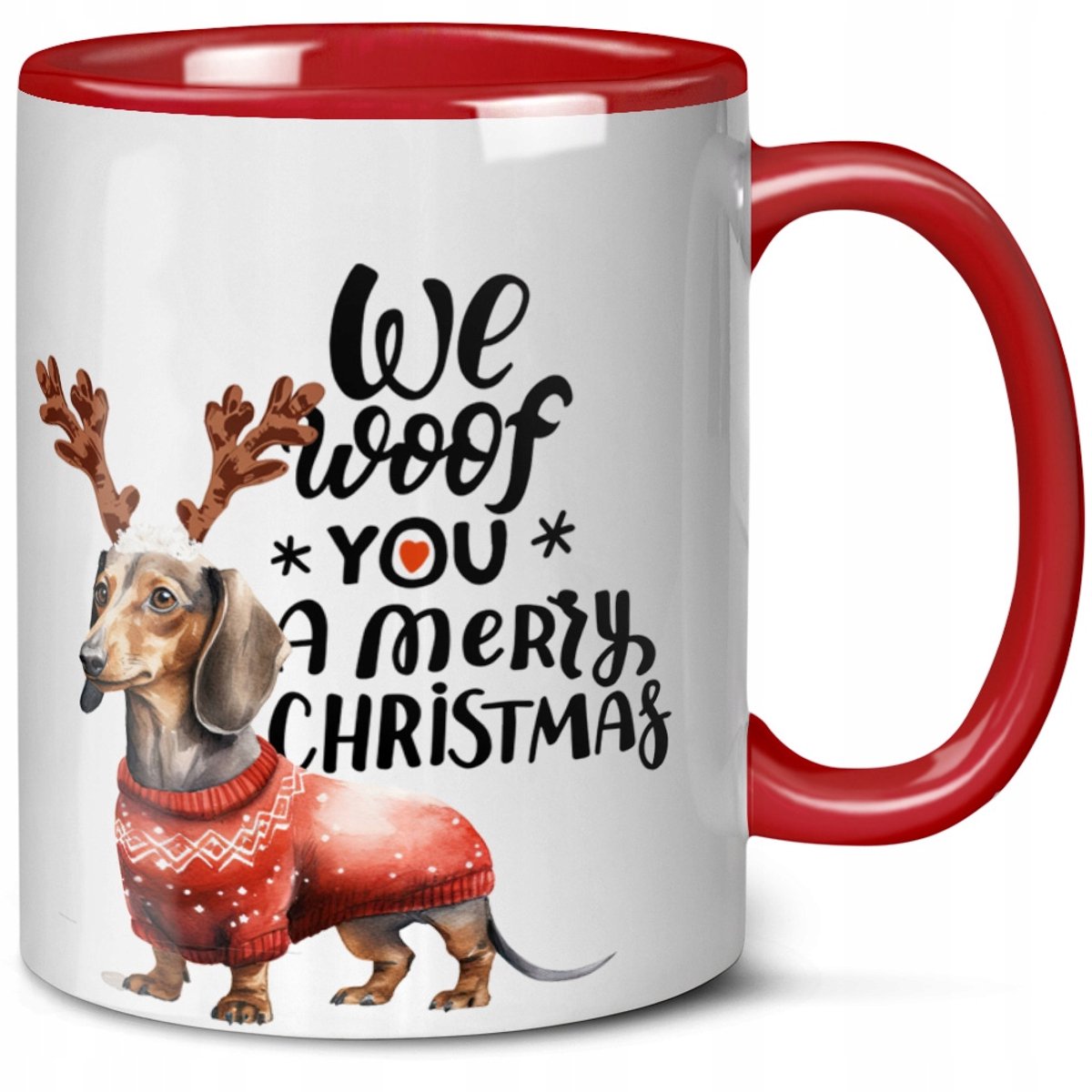 Keramiek Kerstmok met Dashhond Print - 330ml