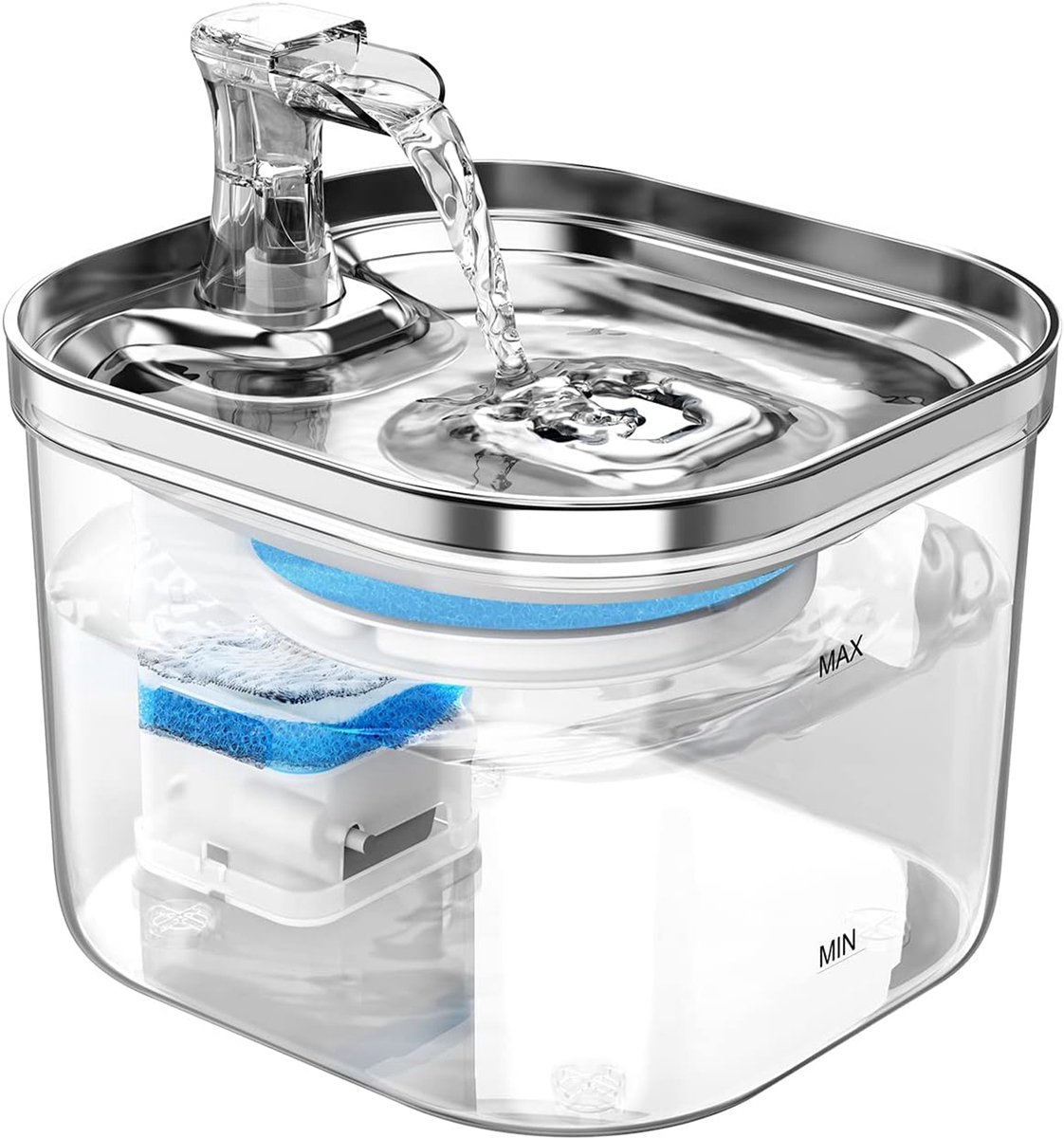 Wishdor Drinkfontein Kat & Hond - 2L - RVS Drinkbak - Stil & Transparant - Automatische Waterdispenser incl. Filters
