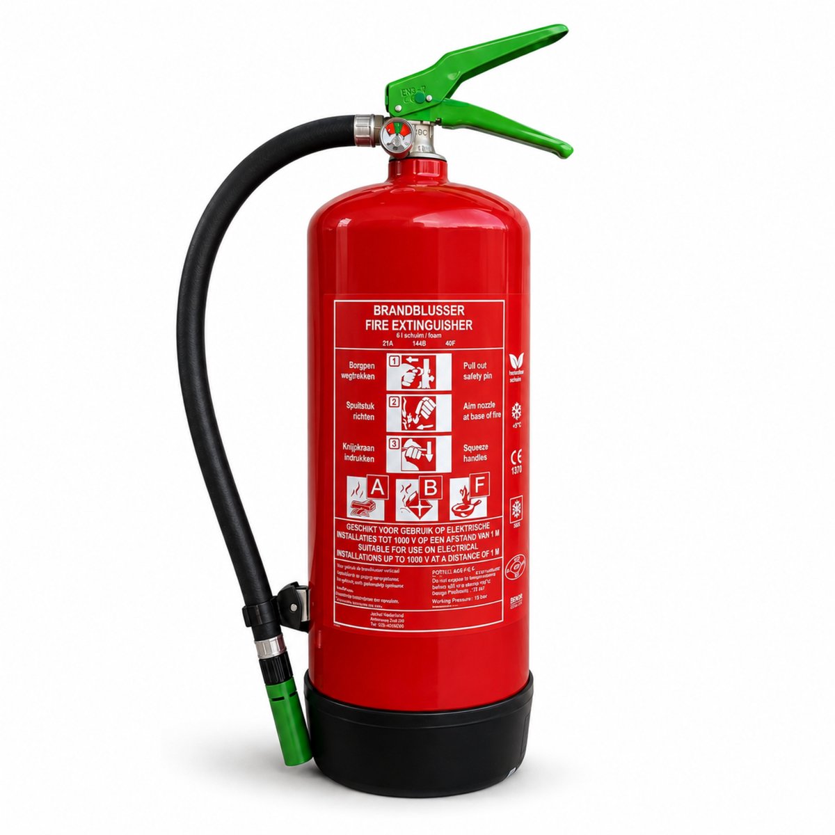 PFAS Vrije Schuimblusser 6L ABF – Vorstvrije Vetblusser 6 liter – Met Houder en Manometer – Fluor vrije brandblusser
