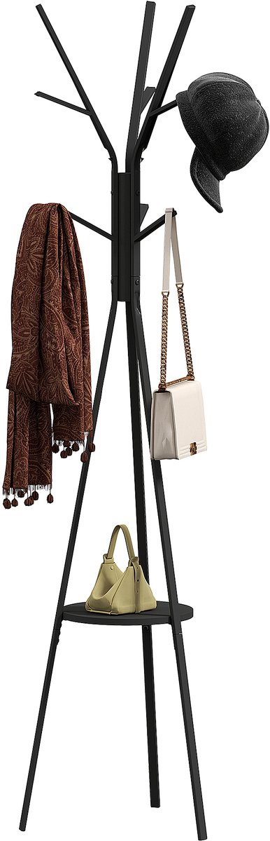 Rack Stand: vrijstaande metalen kledingstandaard in de vorm van een boom - met 9 haken en 1 plank voor kleding-hoeden-tassen