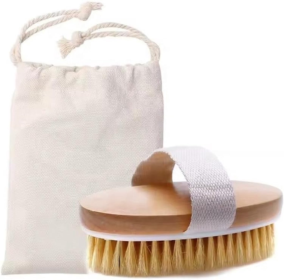 Lichaamsborstel met natuurlijke haren, anti-cellulitis-peelingborstel voor droge borstels, stimuleert de doorbloeding, verwijdert dode huid en giftige stoffen, lichaamsmassage spa thuis