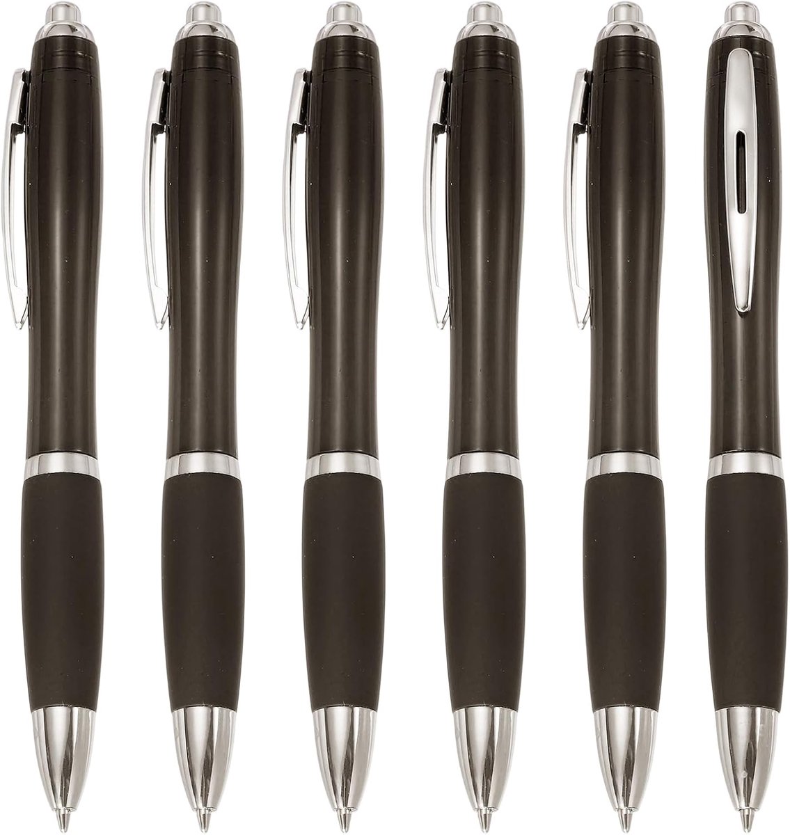 Intrekbare balpennen, 6 stuks 1,0 mm zwarte inkt balpen met rubberen grip kunststof voor zakelijke kantoor klasse evenement notities, zwart