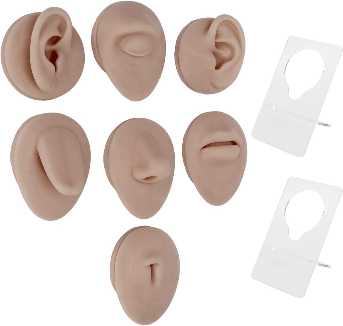Piercing Lichaam Model , Oor Mond Neus Oog Tong Navel Model Herbruikbare Levendige Siliconen Piercing Lichaam Model 3D voor Display(Donkere huidskleur)