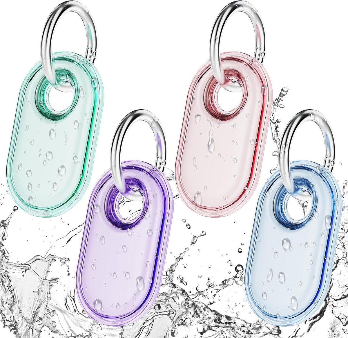 4-pack voor Samsung Smart Tag 2 hoesje met sleutelhanger, volledig verpakte IPX8 waterdichte TPU hoes voor Galaxy SmartTag2, anti-kras beschermende houder voor rugzakken, auto, bagage, huisdieren