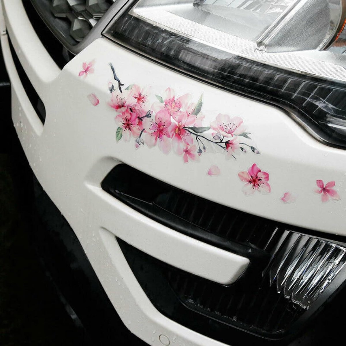 2 stuks roze kersenbloesem vinyl autosticker, zelfklevende nieuwigheid vinyl sticker, auto bloem sticker voor voorruit Windo Bumper