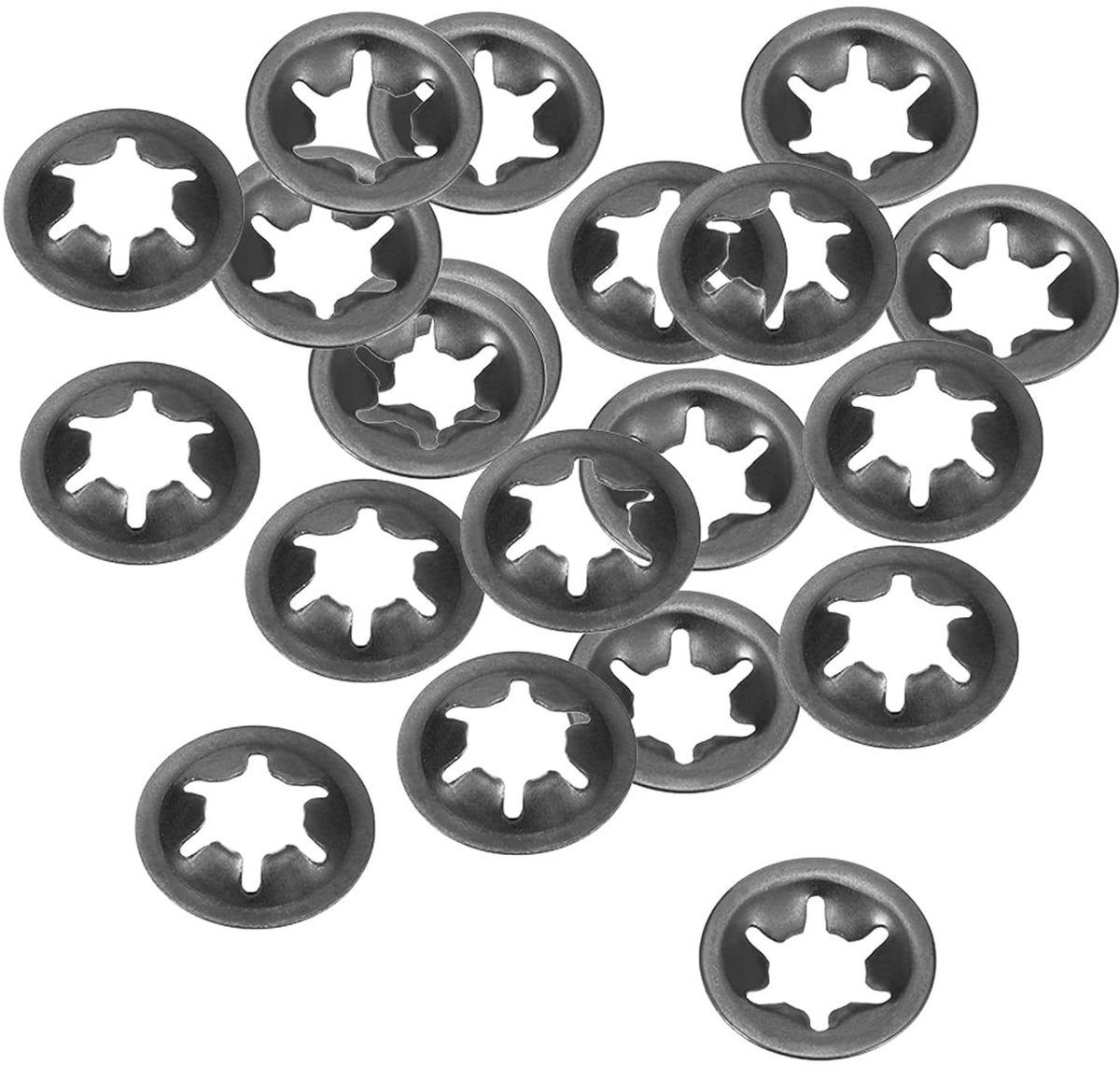 20 stuks binnenster tandschijven – [M6 x 14 mm O.D] snelle snelheidskit, stervergrendelingsschijven voor machines, meubels, auto gebruik, 65 Mn Finish Oxide zwart