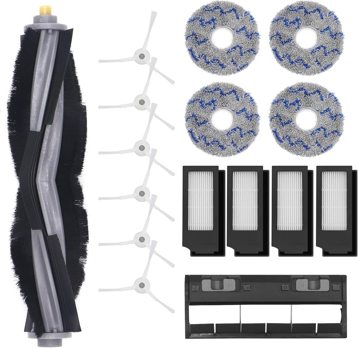 Reserveonderdelen voor Ecovacs Deebot T10 Turbo robotstofzuiger, 1 hoofdborstel, 6 zijborstel, 4 filters, 4 microvezel-dweildoek, 1 hoofdborstelafdekking, 1 reinigingsborstel