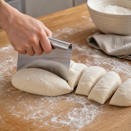 4 stuks deegschrapers van roestvrij staal, 304 roestvrij staal, keukenspatel, 14 x 12 cm, zilveren groenteschep en spatel, keuken voor bakken en koken — afbeelding 4