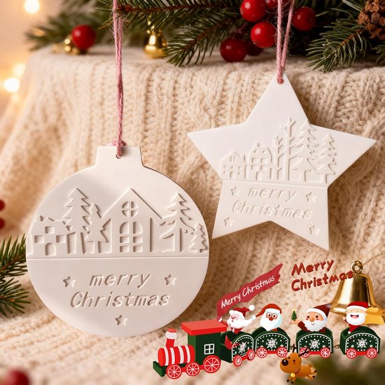 2 stuks siliconen vormen voor Kerstmis, gietvormen herfst, met dennenboom, ster, hart, gipsvormen om te gieten, kerstdecoratie hanger — afbeelding 4