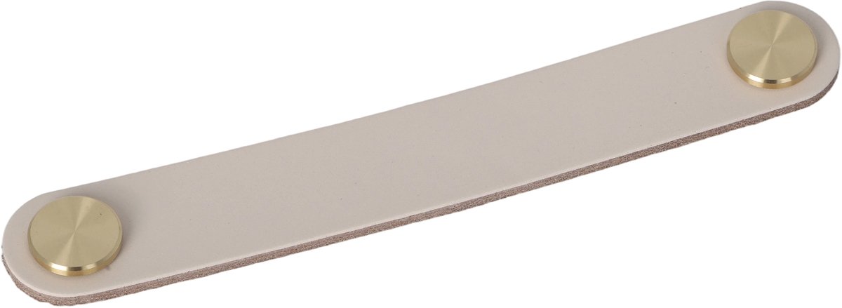 Meubelgreep leer Elena mat wit 168mm geborsteld goud
