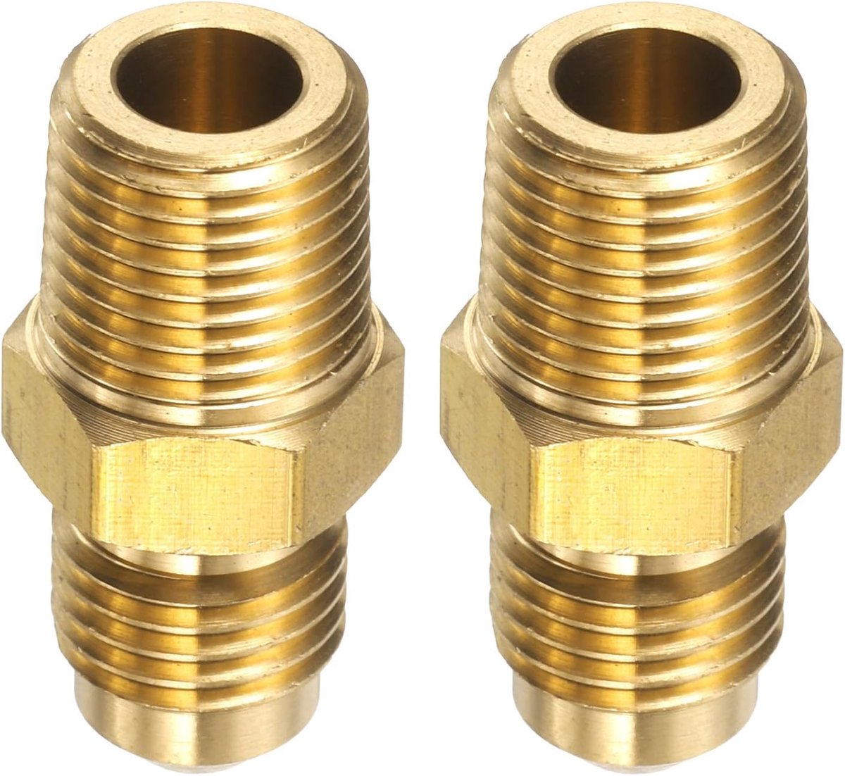 2 stuks messing flare-buisschroefverbinding 3/16 inch OD x 1/8 inch NPT mannelijke semi-union gasadapter flare-messing koppelingen buisverbindingen voor gassystemen