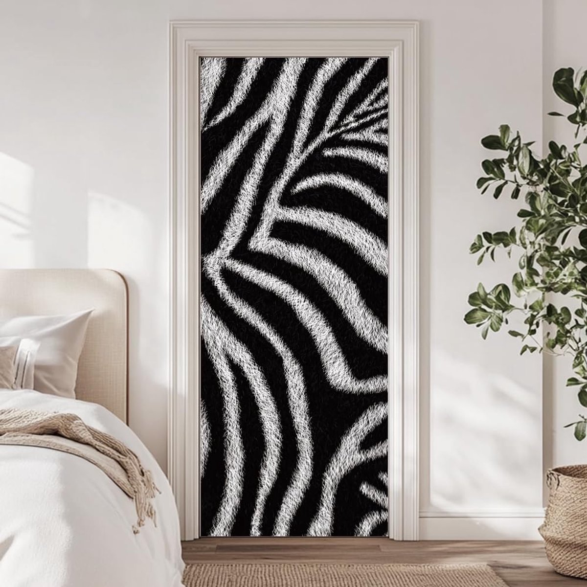 Deurstickers, 80 cm x 199 cm zwart-wit abstracte textuur patroon decoraties deur muurschilderingen stickers PVC verwijderbaar behang decoratie voor slaapkamers
