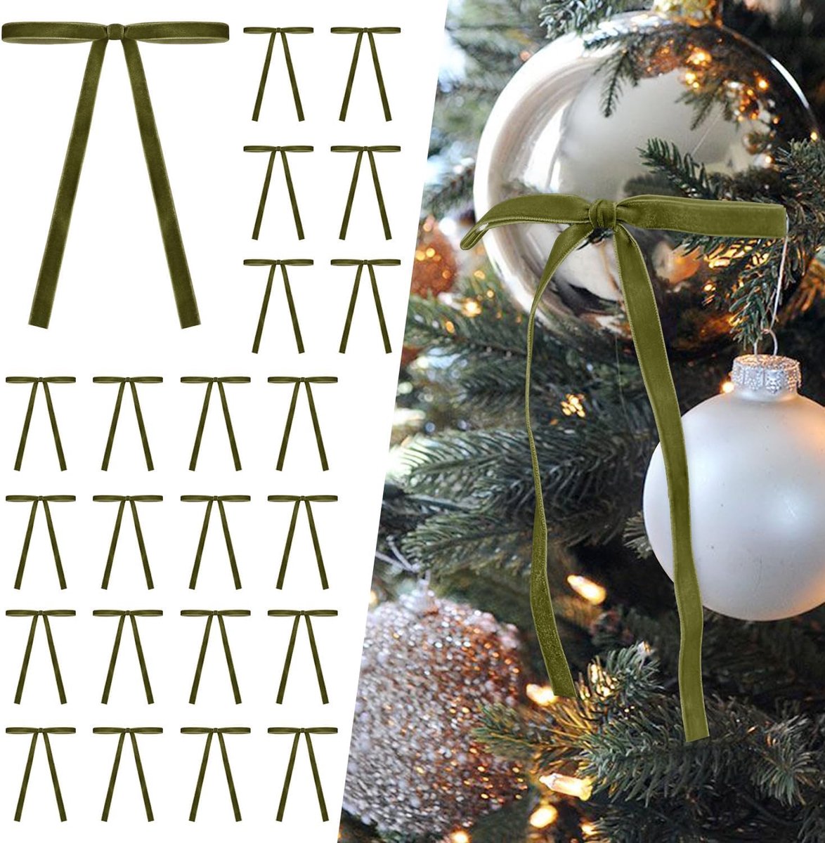Strikken, 24 stuks strikken voor kerstboom, fluweel, 12,7 x 17,8 cm, kerststrik, decoratie voor veranda's, trappen, ramen (groen)
