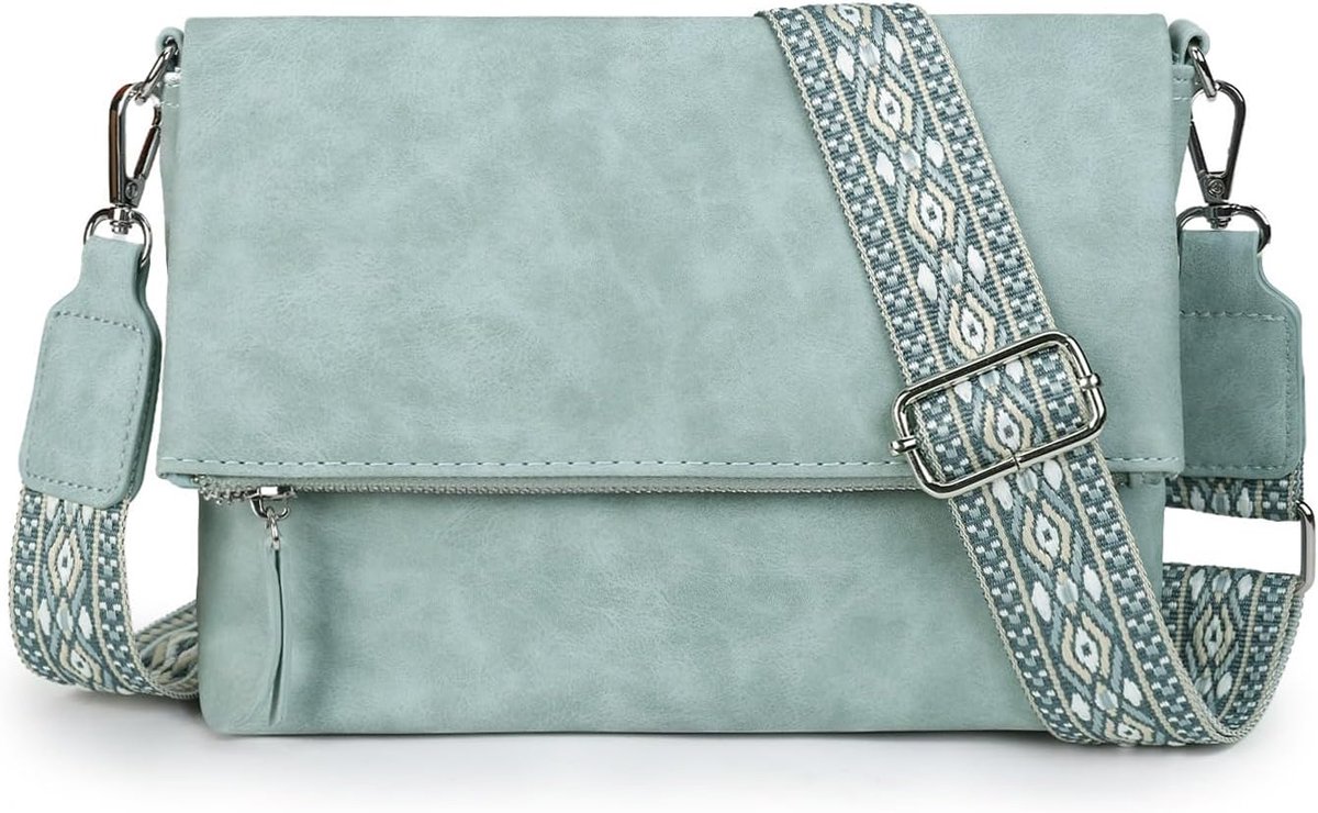 Schoudertas voor dames, damestas met 3 compartimenten, opvouwbaar met meerdere vakken, clutch met rits, crossbodytas, leren handtas