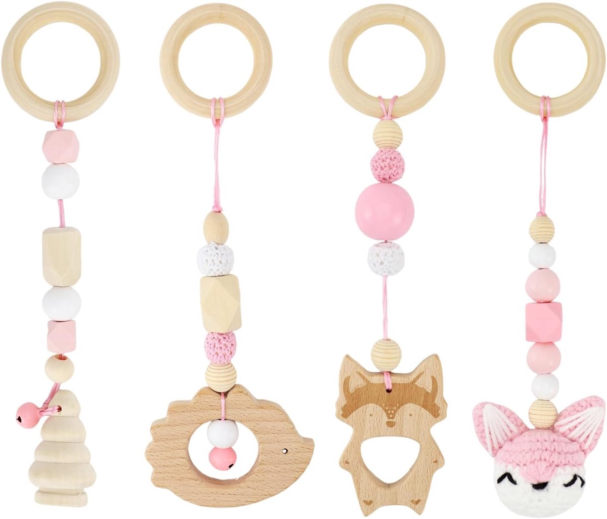 Speelboog Babyspeelgoed Vanaf 0 Maanden, 4 Stuks Houten Speelbogen Voor Meisjes En Jongens, Babygym Hanger Voor Kinderwagen, Autostoel En Babyzitje