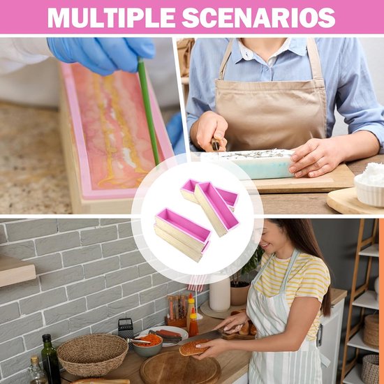 4 stuks, 1200 ml, zeepvorm met houten doos, rechthoekige zeepvormen, siliconen vorm, zeepvorm, geschikt voor zeep of toastcake (roze) — afbeelding 4
