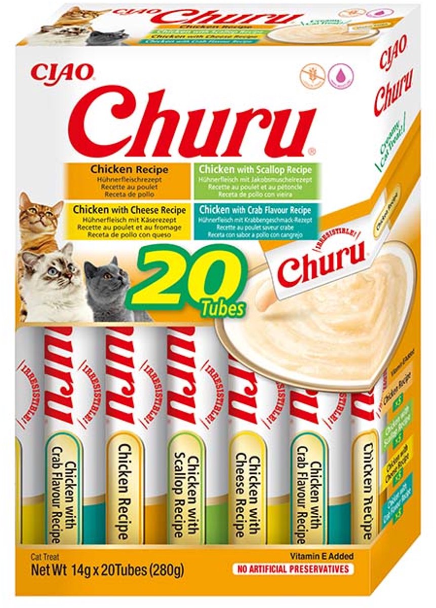 Bol.com INABA CIAO Churu Creamy Puree Kattensnack Liquid Kip variëteiten 20x14g aanbieding
