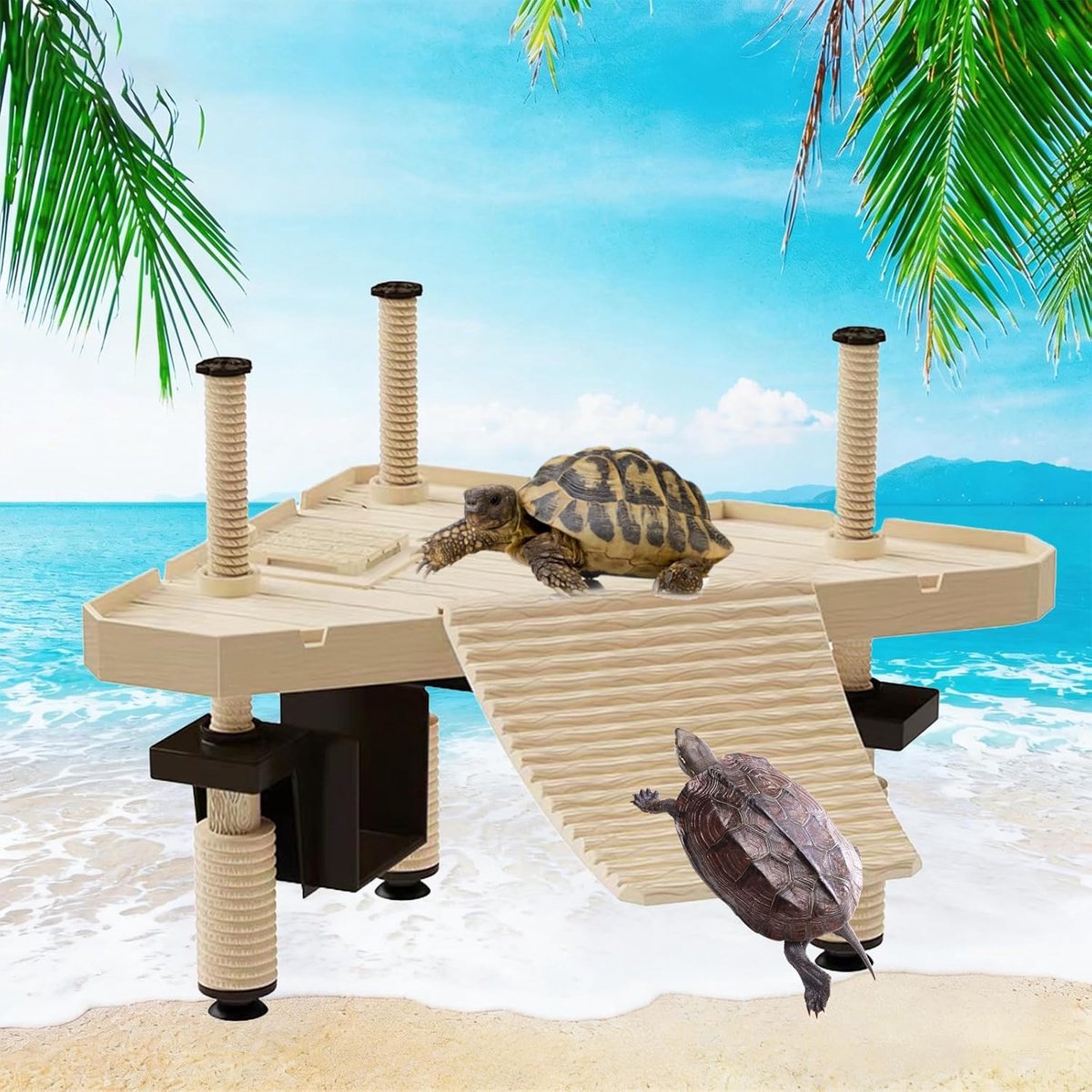 Platform voor schildpadden met antislip helling, zonne-eiland, accessoires voor aquaria en terraria met sterke zuignappen voor reptielen en amfibieën, M