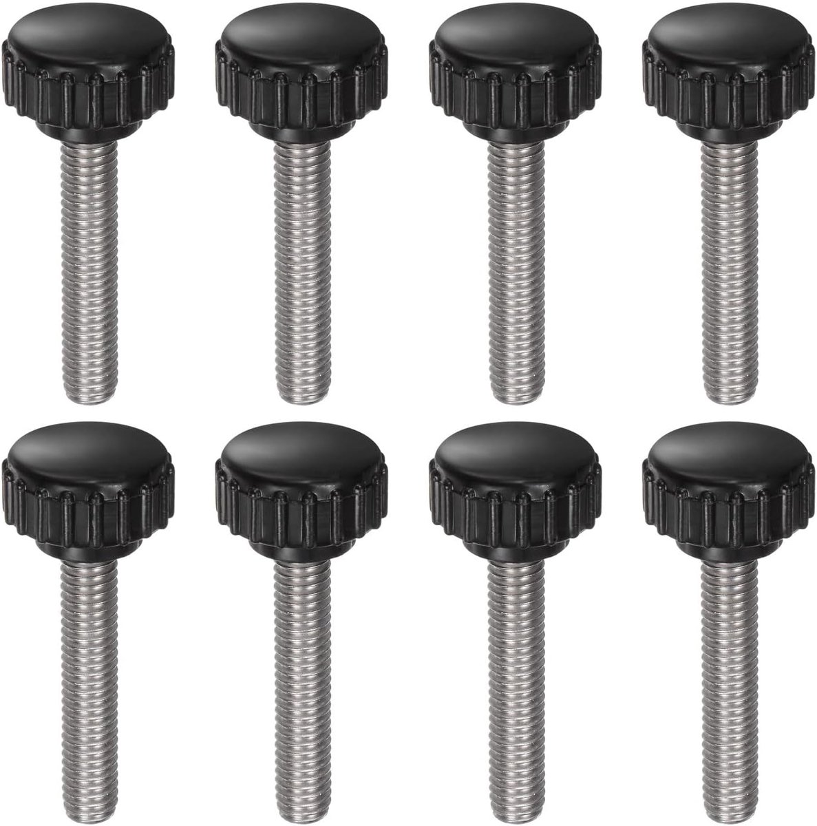 8 stuks gekartelde handgrepen M6 x 30 mm, metrisch 304 roestvrij staal, duimschroef met mannelijke schroefdraad, schroeftype 18 mm, handbouten met schroefdraad, knoppen, zwart