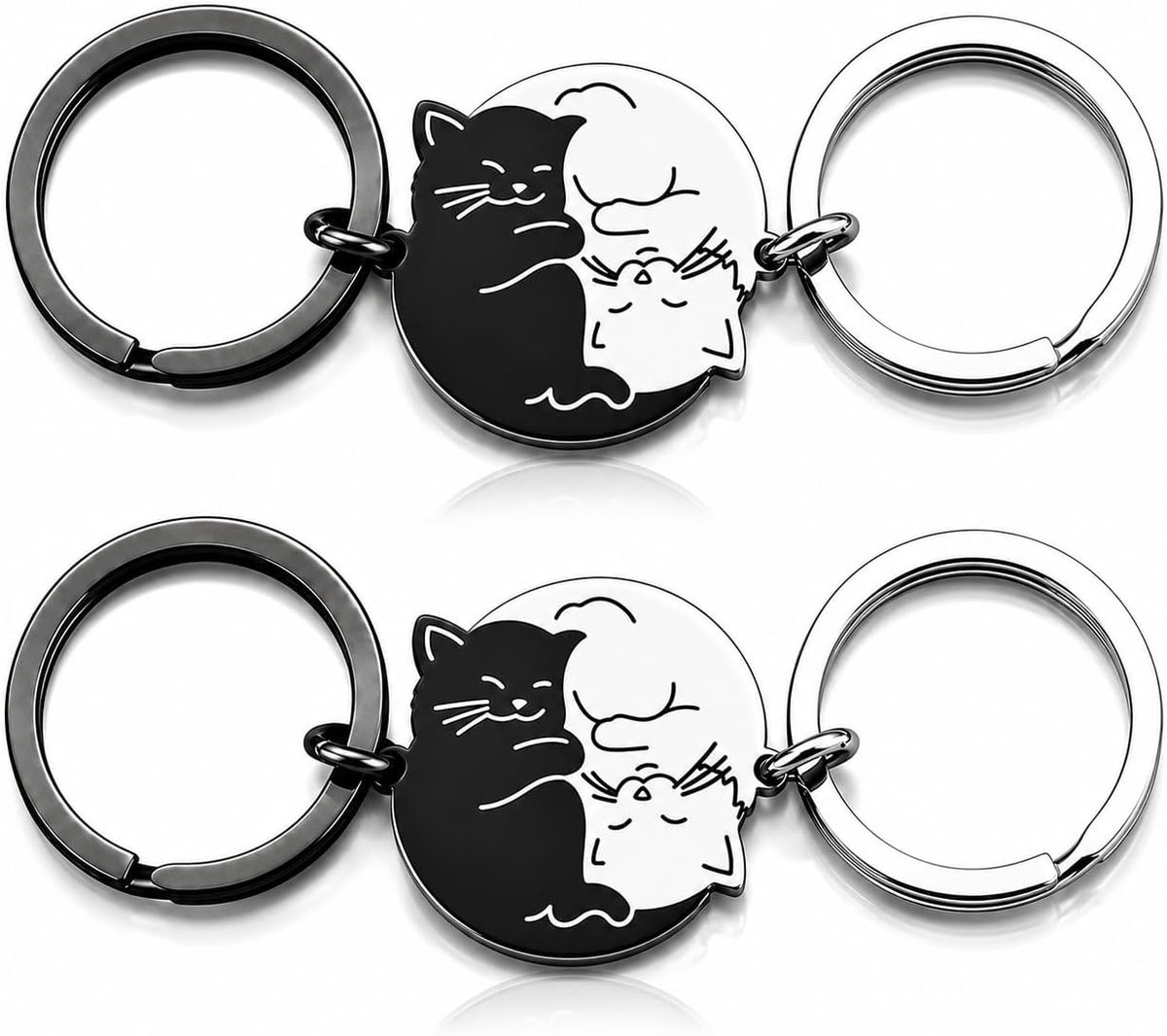 2 paar partner kat sleutelhanger kat koppels sleutelhanger katten, partner sleutelhanger voor hem en haar, cadeau-idee voor verjaardag, jubileum of Valentijnsdag