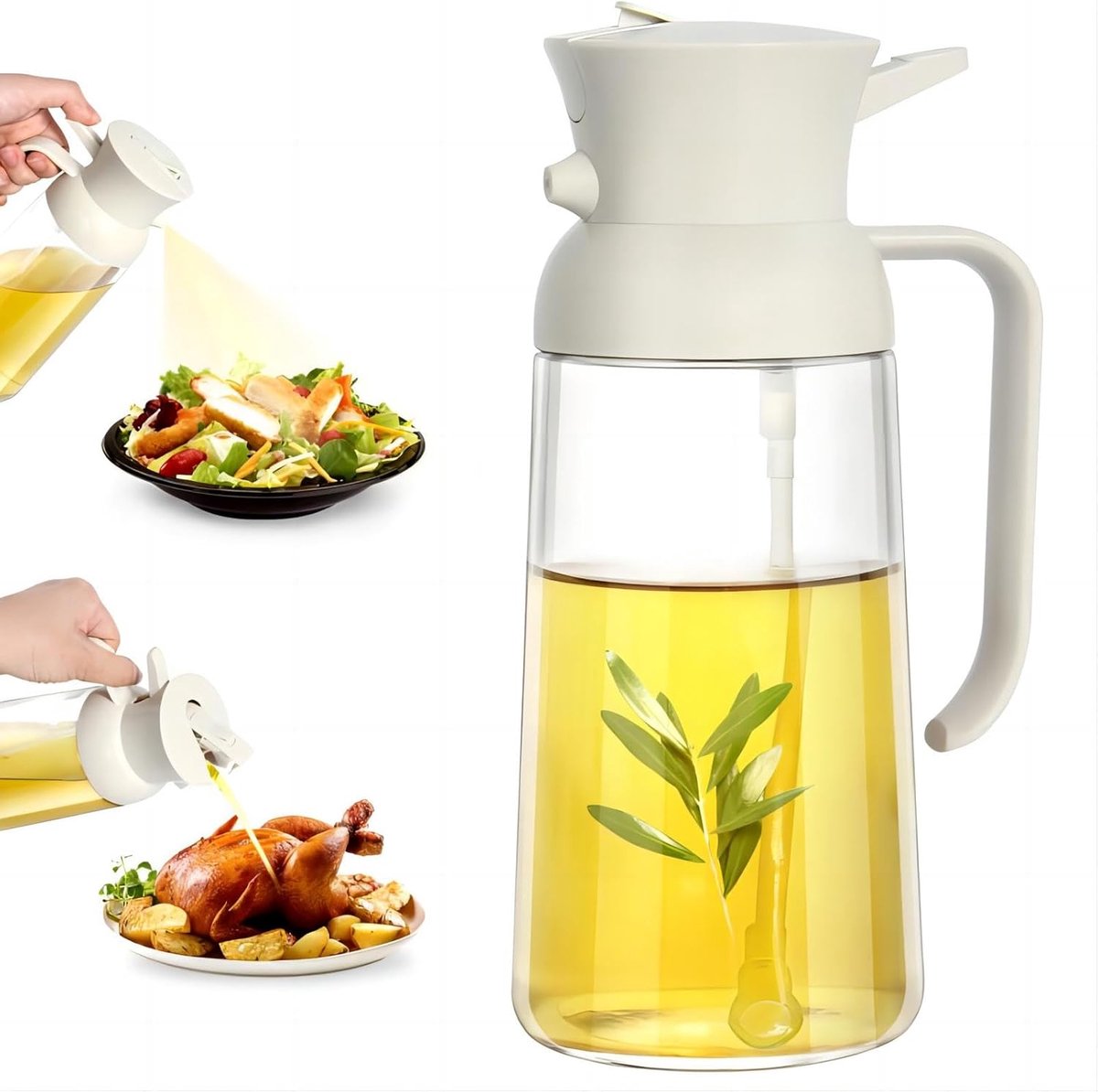 Oliesproeier voor spijsolie-2-in-1 glazen oliespuitfles en olijfoliefles, 550 ml, oliesproeier voor heteluchtfriteuse-oliespray voor koken oliesprayer voor koken, grillen, keuken, bakken