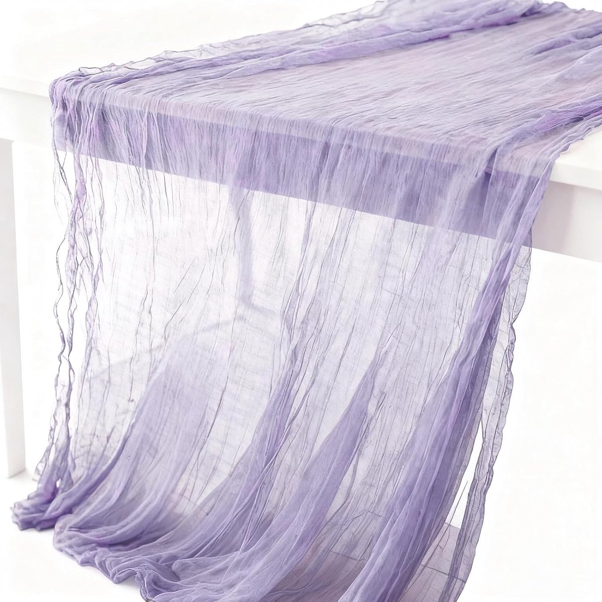 Tafelloper mousseline, 90 x 300 cm, kaasdoek, tafelloper, dunne decoratieve stof, tafelloper, boho-tafelloper, voor bruiloftsfeest, boho-bruiloftsdecoratie, tafeldecoratie, wasbaar (lichtpaars