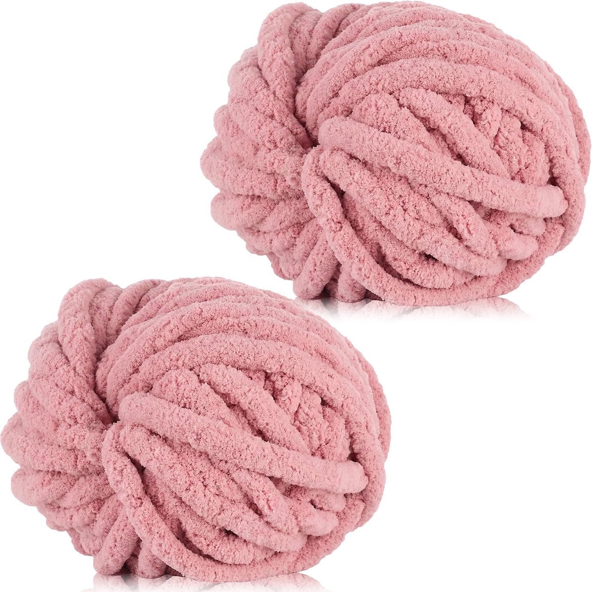 Haakgaren, 2 x 250 g, dik, zacht pluizig chenillegaren, veelkleurige dikke breiwol, supergrof garen voor het haken van dekens, hoeden, kussens en tassen (huidroze)