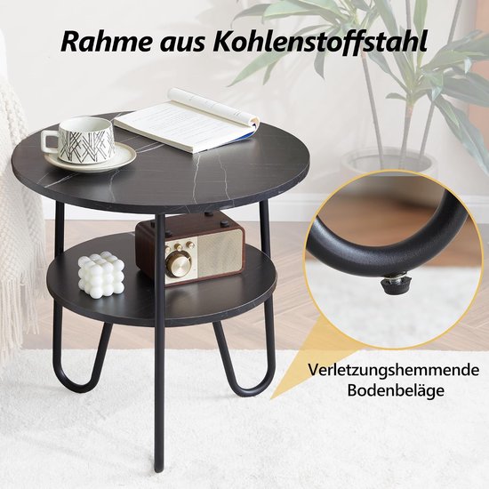 Moderne ronde salontafel, 2 planken, zwart, 50 × 50 × 48 cm, woonkamer, slaapkamer, balkon — afbeelding 4