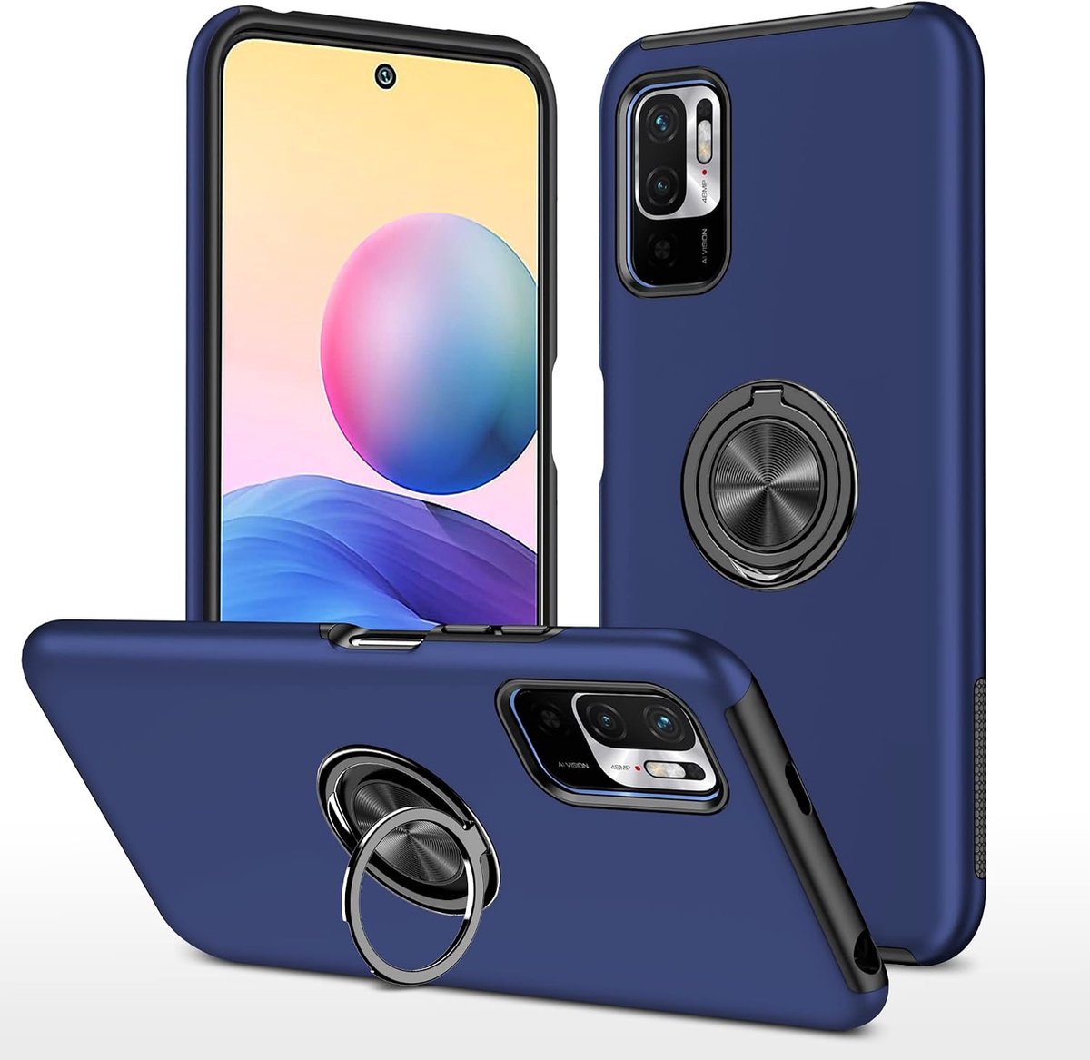 Hoesje voor Redmi Note 10 5G met Metalen Standaard (Blauw) | Militaire Schokbestendig Beschermhoes voor Xiaomi Redmi Note 10 5G, Ultra Dun Stevig Siliconen&PC Case, Man Vrouw