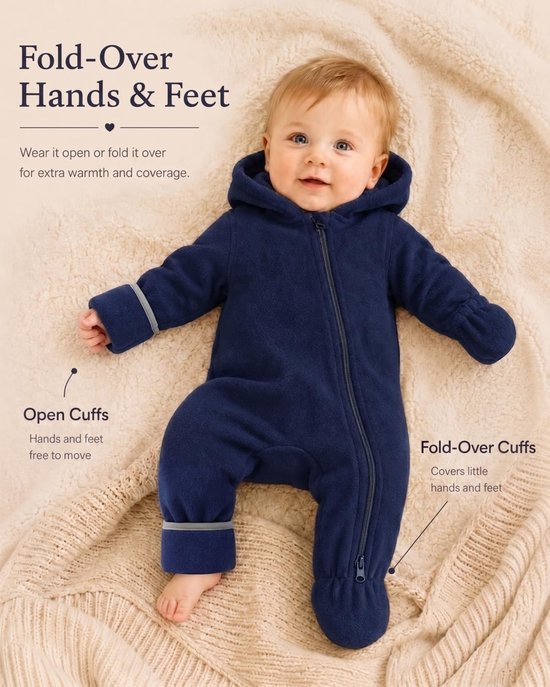 Pasgeboren Baby Jongens Meisjes Fleece Romper Een Stuk Hoodie Jumpsuit Baby Lente Herfst Pramsuit 0-24 Maanden — afbeelding 3