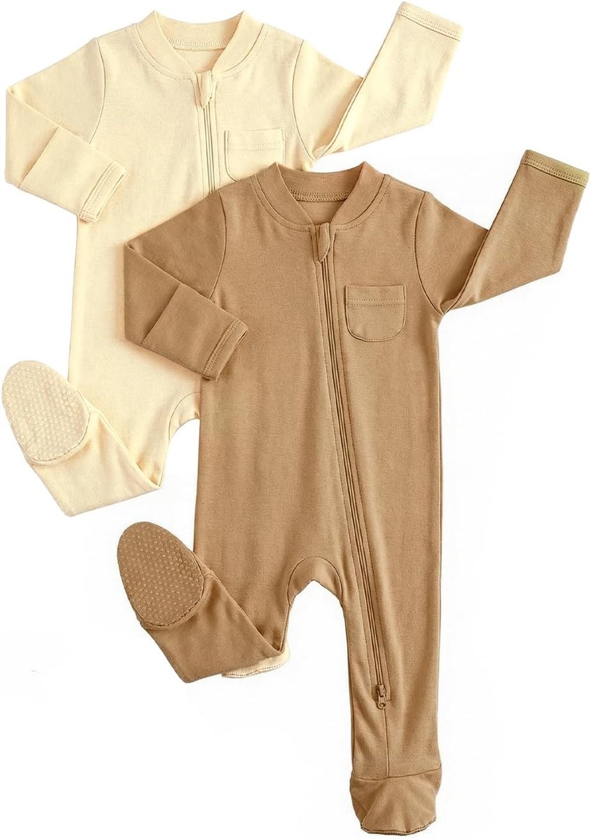 Babypyjama voor meisjes en jongens, 2 stuks, lange mouwen, 100% katoen, overall met babyvoetjes, pasgeborenen, kleding 0-12 maanden