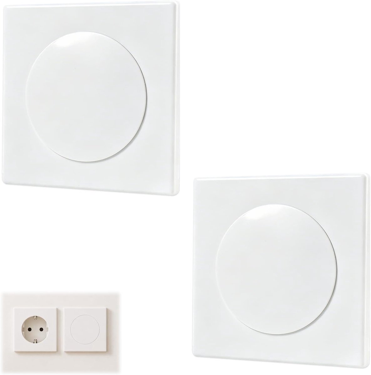 2 stuks zelfklevende wandcontactdozen, 86 x 86 mm, witte kunststof afdekplaat voor schakelaar, afdekking voor stopcontact of wandgat