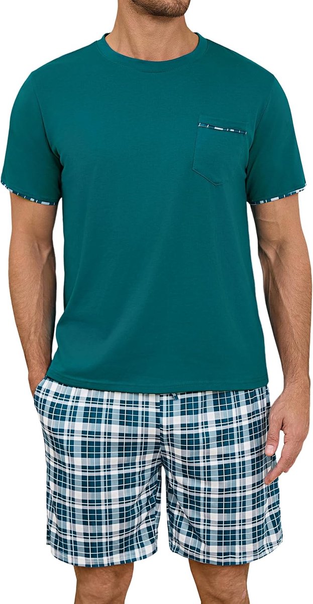 Pyjama Homme Été Ensembles de Pyjama Court Homme Coton Short Vêtements de Détente Deux S-4XL