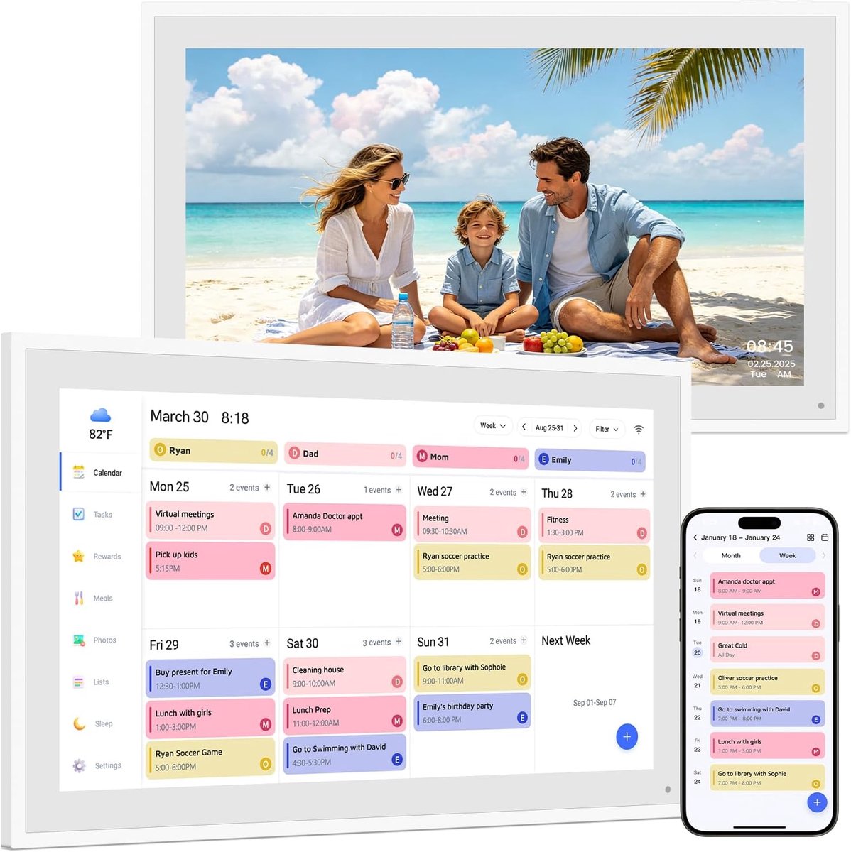 Digitale fotolijst & Kalender 2 in 1, 15 inch Elektronische kalender met touchscreen, Taken- & beloningssysteem, Maaltijdplanning, voor drukke gezinsorganisatie, Desktop- & wandmontage, 32GB