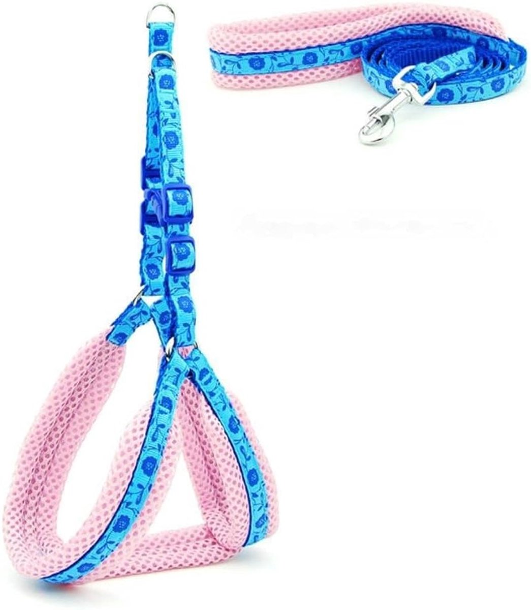 Harness Dog Cat Vest Reflective Breathable Mesh Pet Supplies Dog Leash Harness Adjustable Collar Small Dog Night-Blue Flora Sets,S