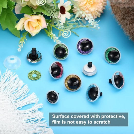 Ogen, 34 Set Poppenogen met Sluitringen Zachte Knoppen Realistische Kleurrijke Haalogen voor Decor Haal Accessoires Poppen Knutselen, Gras Groen — afbeelding 4
