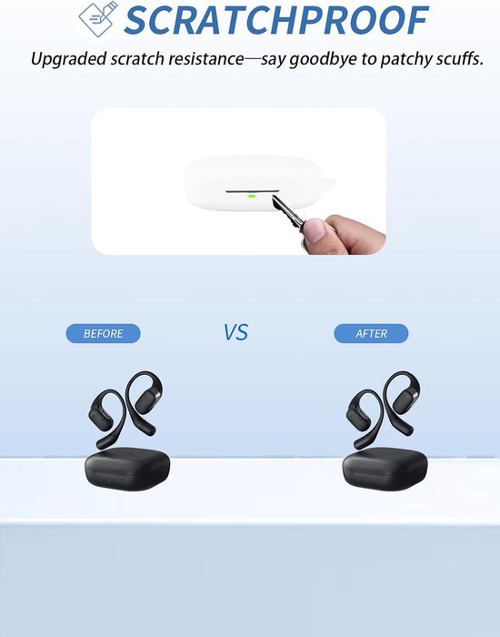 Hoes voor Shokz OpenFit Pro, zachte siliconen beschermhoes, compatibel met Shokz OpenFit Pro, met omhangband, stofdicht, schokbestendig en duurzaam, wit — afbeelding 4