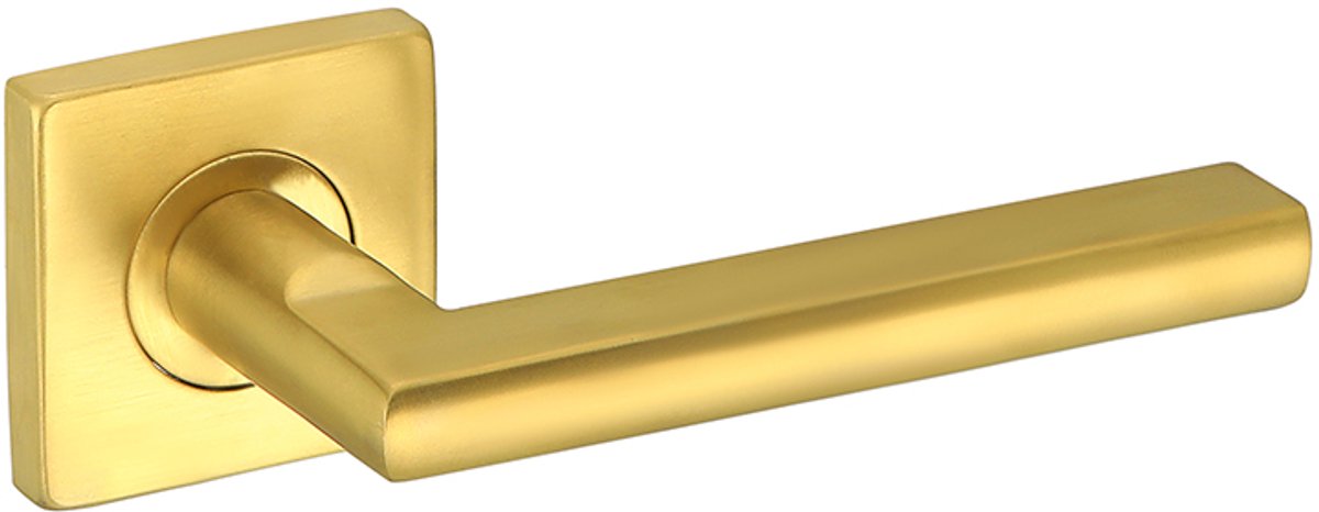 Deurkruk (2x) Emilia 20mm haaks op vierkant rozet geborsteld messing PVD gecoat | Messing deurklinken