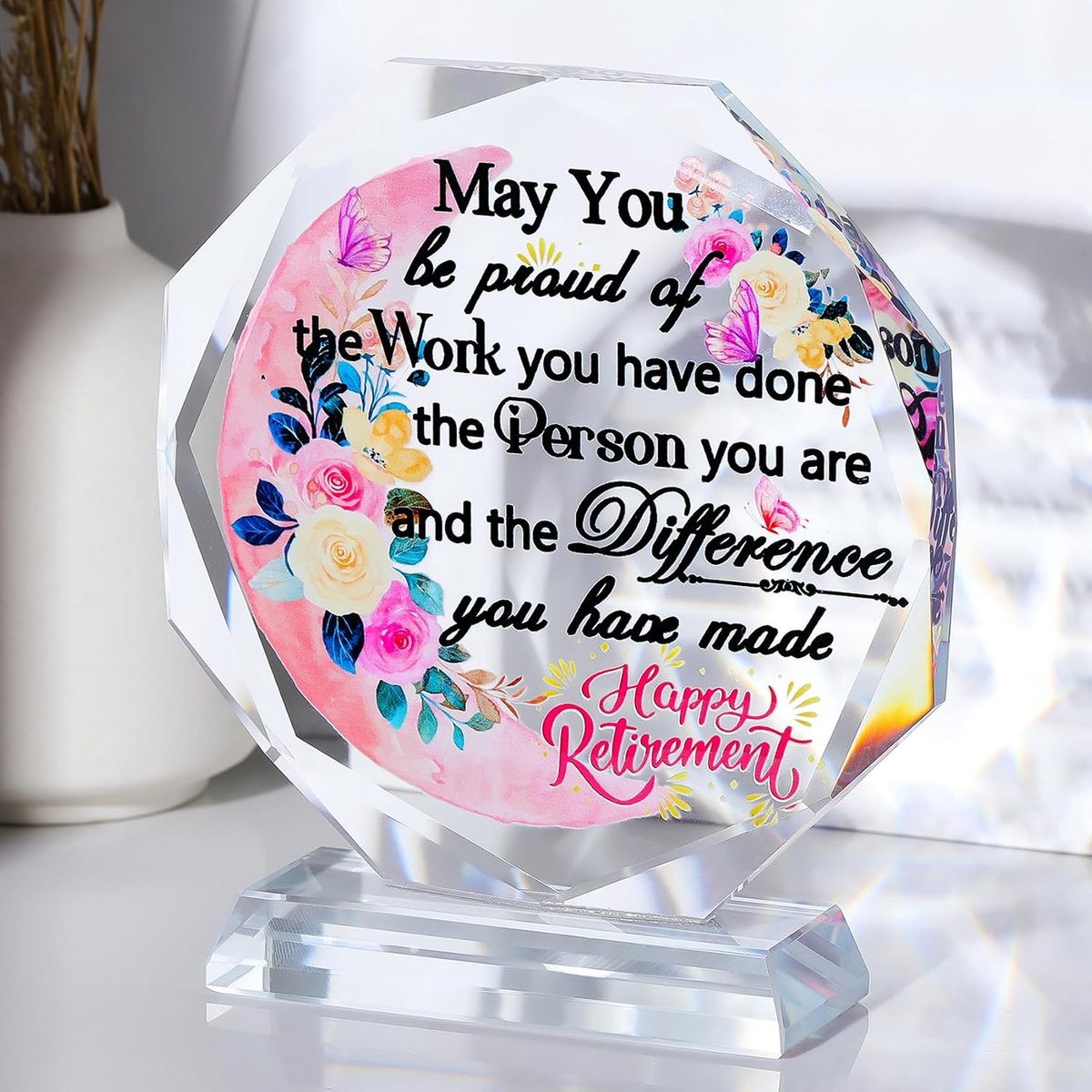 K9 Crystal Pensioencadeaus voor Vrouwen Glas Medaille Herinneringen Ornament Gelukkig Pensioen Cadeaus voor Baas Leraar Collega's Vrienden Gepensioneerd Weggaan'