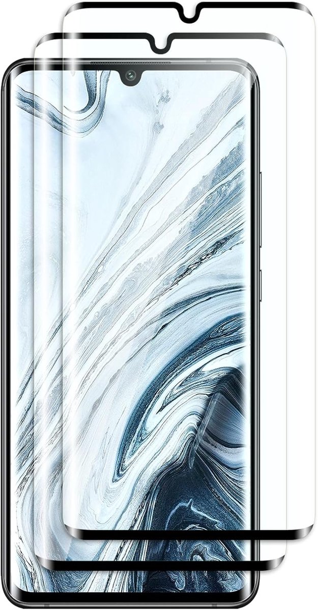 Beschermfolie van gehard glas, compatibel met Xiaomi Mi Note 10/Note 10 Pro/Note 10 Lite, geen luchtbellen, hardheid 9H, krasbestendig, 3D-curved, HD-displaybescherming, 2 stuks