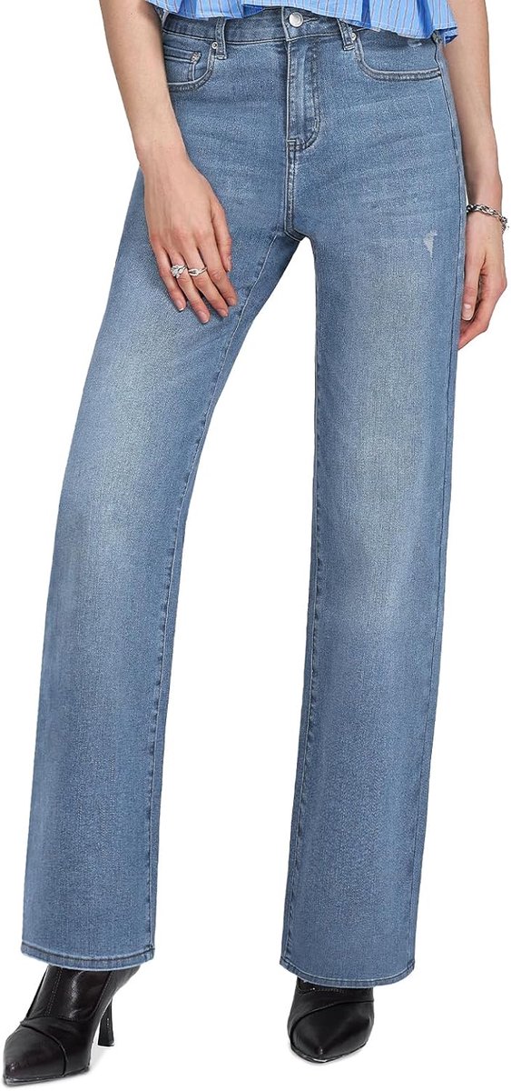 Jeans Dames, Chasehot Hoge Taille Stretch Wide Leg Straight Jeans met Knoopsluiting, Baggy Boyfriend Mom Jeans met Licht Gebarsten Details