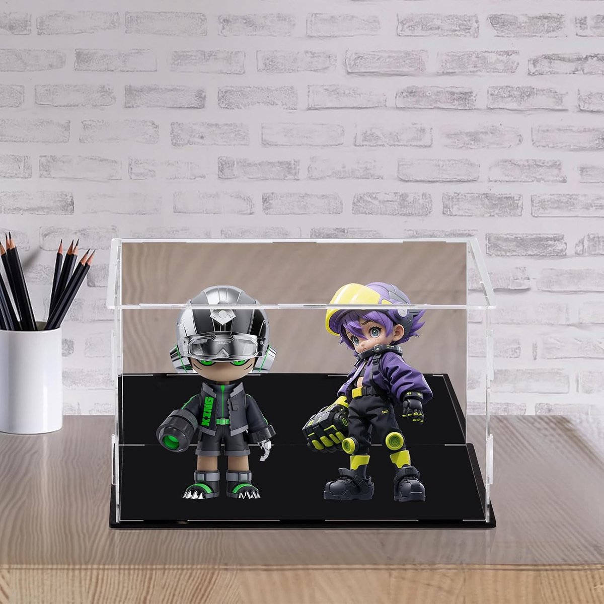Acryl vitrinekast, doorzichtige vitrinekast, monteerbare kubus voor op de toonbank voor verzamelobjecten, actiefiguren, minifiguren, stofvrije bescherming, opslag en organisatie (zwart, 25 x
