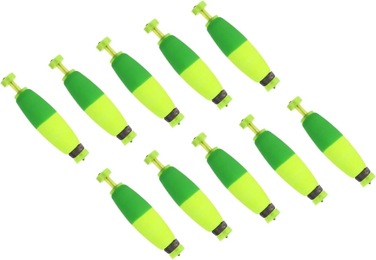 Visdobbers drijft, 10 stuks EVA Spring Foam Floats Gewogen Bobbers Boei voor Crappie Bass Forel, Groen Geel