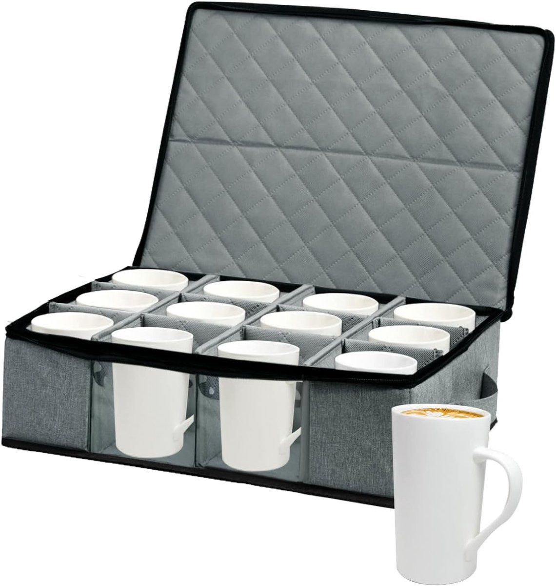 Koffiekopjeshouder met 12 Glazen, Stapelbare Houder voor Koffie- en Theekopjes, Bestek en Borden met Scheidingswanden