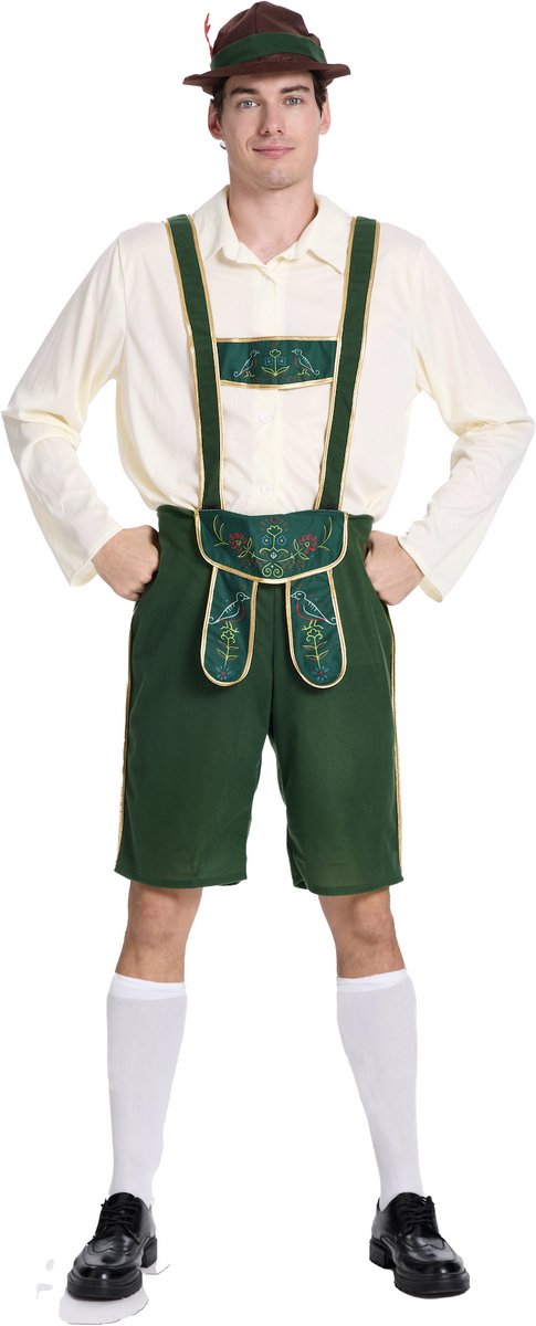 Joya Party® Oktoberfest Kostuum Heren Groen | Lederhosen Mannen met Overhemd & Tiroler Hoed | Duits Bierfeest Verkleedkleding Man | Tirol Kostuum | Carnaval Outfit | Maat M/L
