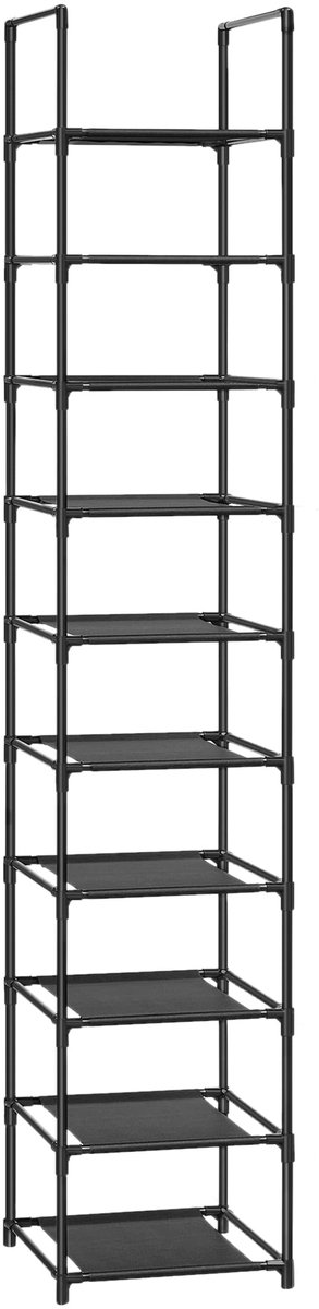 10-Laags Schoenenrek - Smal Schoenenrek met Metalen Frame - Schoenhouder met Non-Woven Planken - Ruimtebesparende Schoenopslag voor Hal, Slaapkamer & Garderobe - 33 x 33 x 173 cm - Zwart