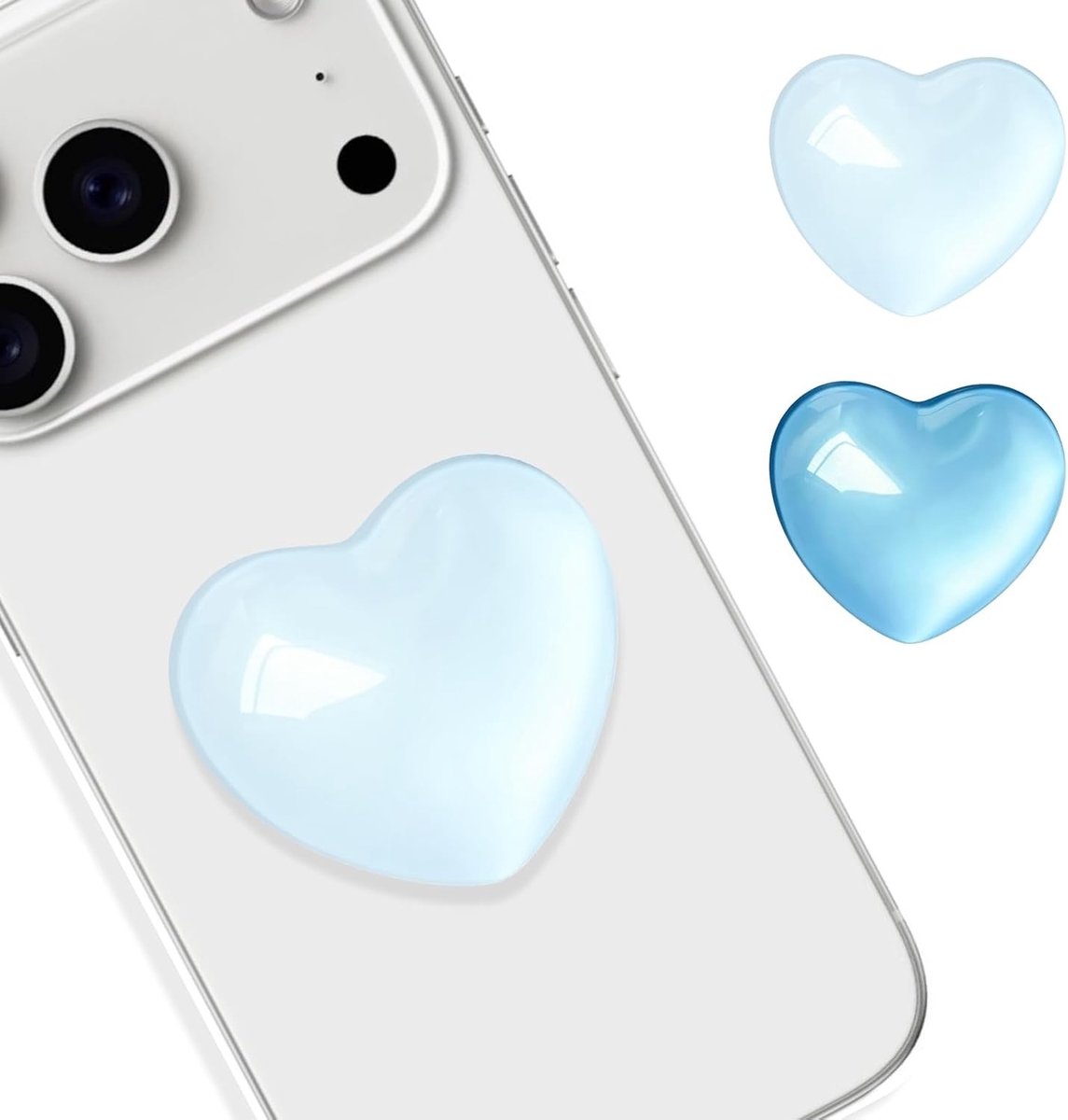 Set van 2 Universele Telefoonhouders voor Smartphones en Tablets - Schattige Hart Grip voor Op Glas (Blauw, Lichtblauw) - Ideaal voor Thuis en Onderweg