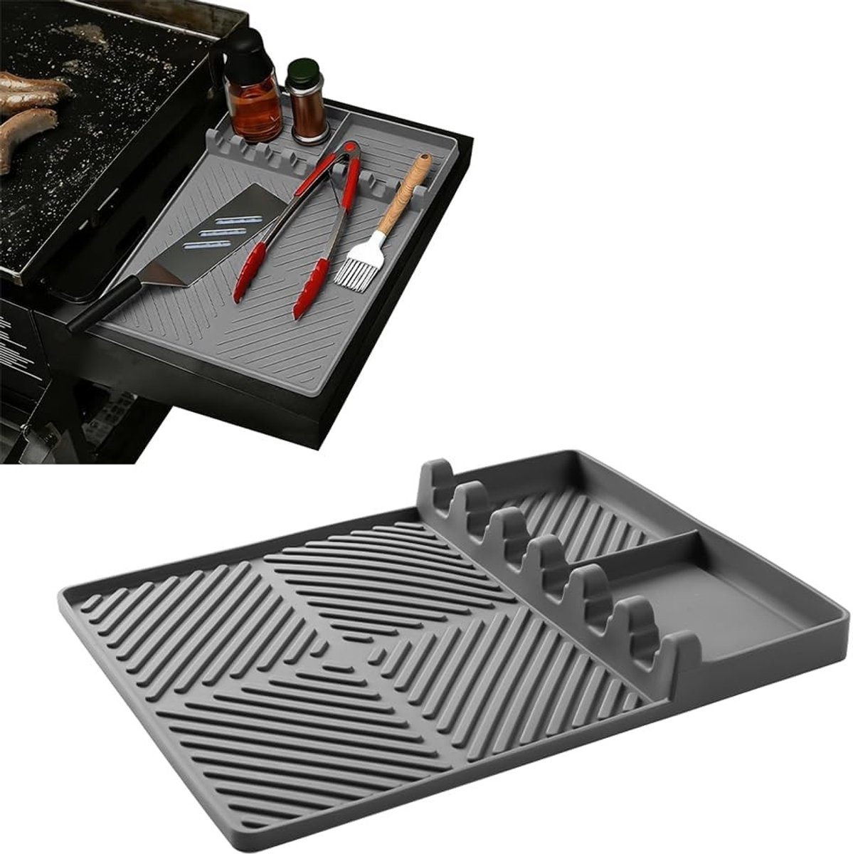 Siliconen Grillmat - Grijs - 40,5 x 29,5 x 2,5 cm - Hittebestendige Antislip BBQ-Mat - Voor Gas- en Houtskoolbarbecues