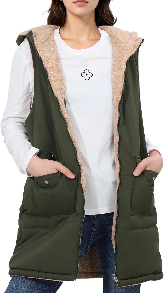 Herfst lang vest voor vrouwen mouwloos omkeerbaar fleece sherpa jas ritssluiting warme winterjas bovenkleding vesten
