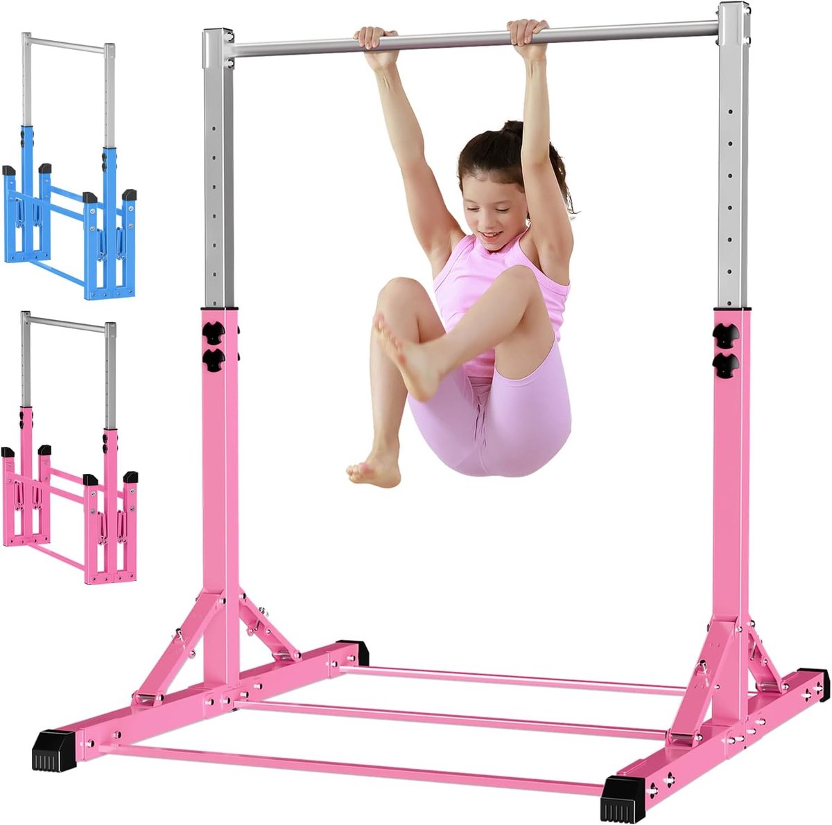 Opvouwbare gymnastiekbar voor kinderen, trainingsstaven voor thuis, in hoogte verstelbaar, stabiele stalen constructie, antislip, eenvoudig te monteren